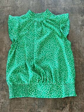 Source Unknown Green Floral Smocked-Hem Blouse
